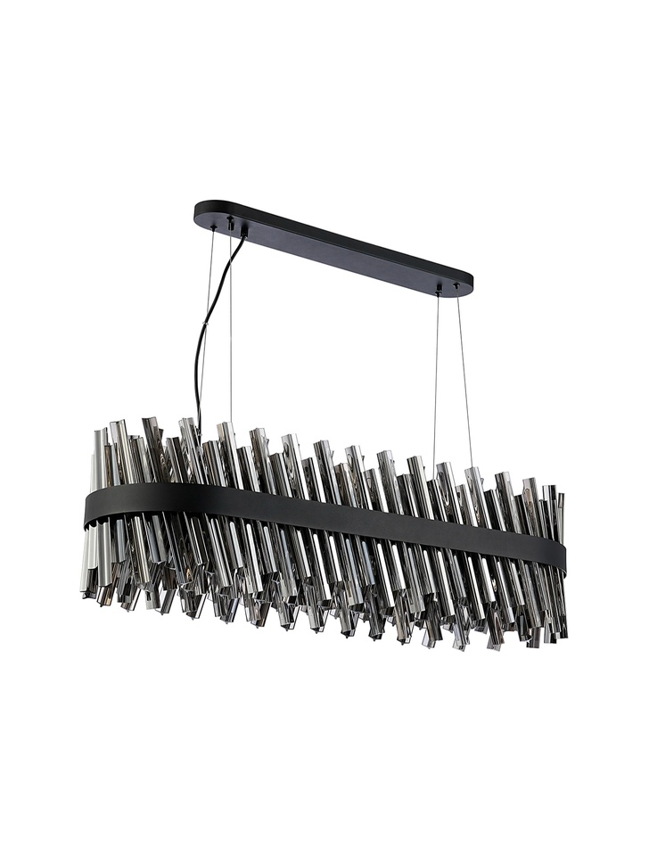 Idolite Caspian 24 Light Linear Bar Pendant Satin Black With Smoked Glass Rods