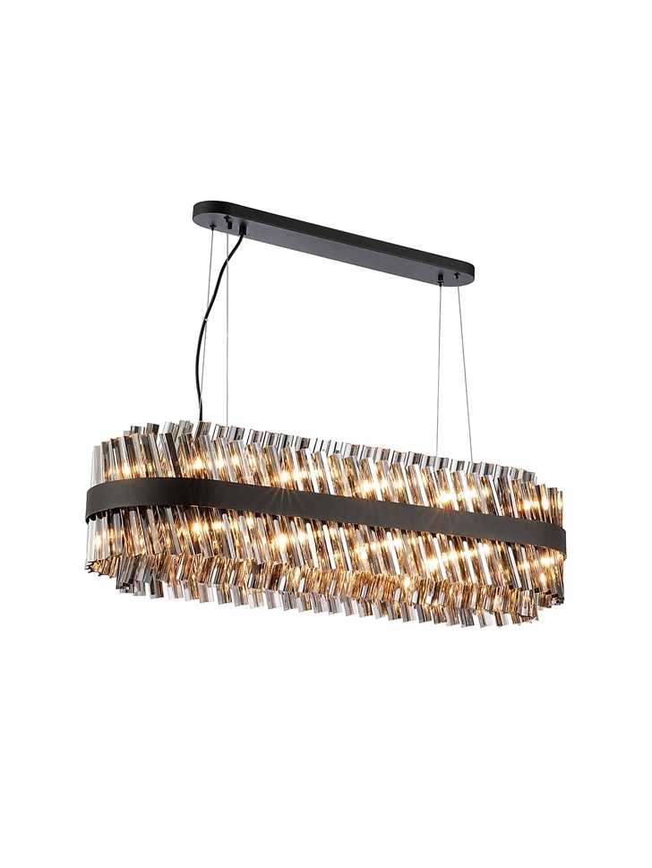 Idolite Caspian 24 Light Linear Bar Pendant Satin Black With Smoked Glass Rods