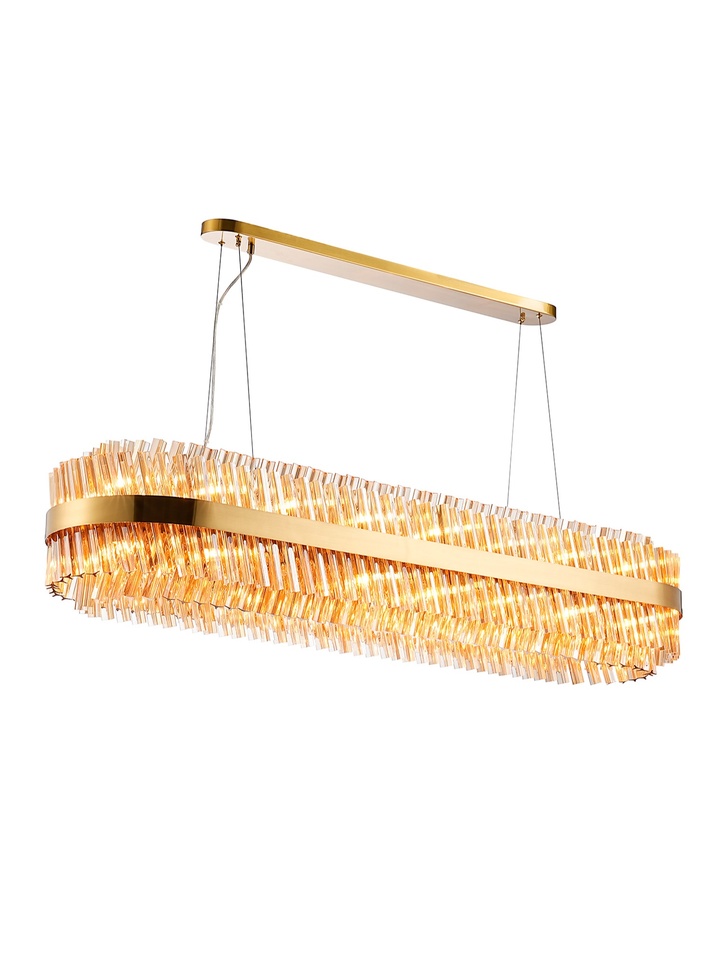 Idolite Caspian 36 Light Large Linear Bar Pendant Brass With Amber Glass Rods