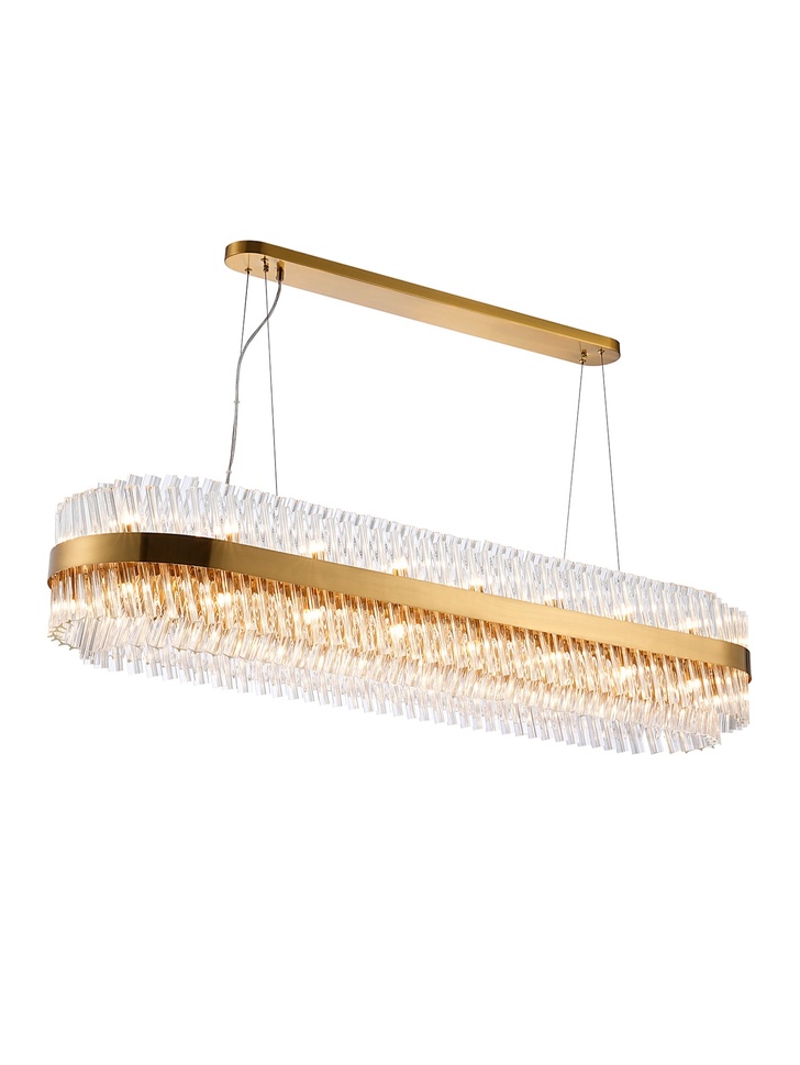 Idolite Caspian 36 Light Large Linear Bar Pendant Brass With Clear Glass Rods