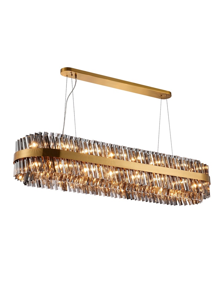 Idolite Caspian 36 Light Large Linear Bar Pendant Brass With Smoked Glass Rods