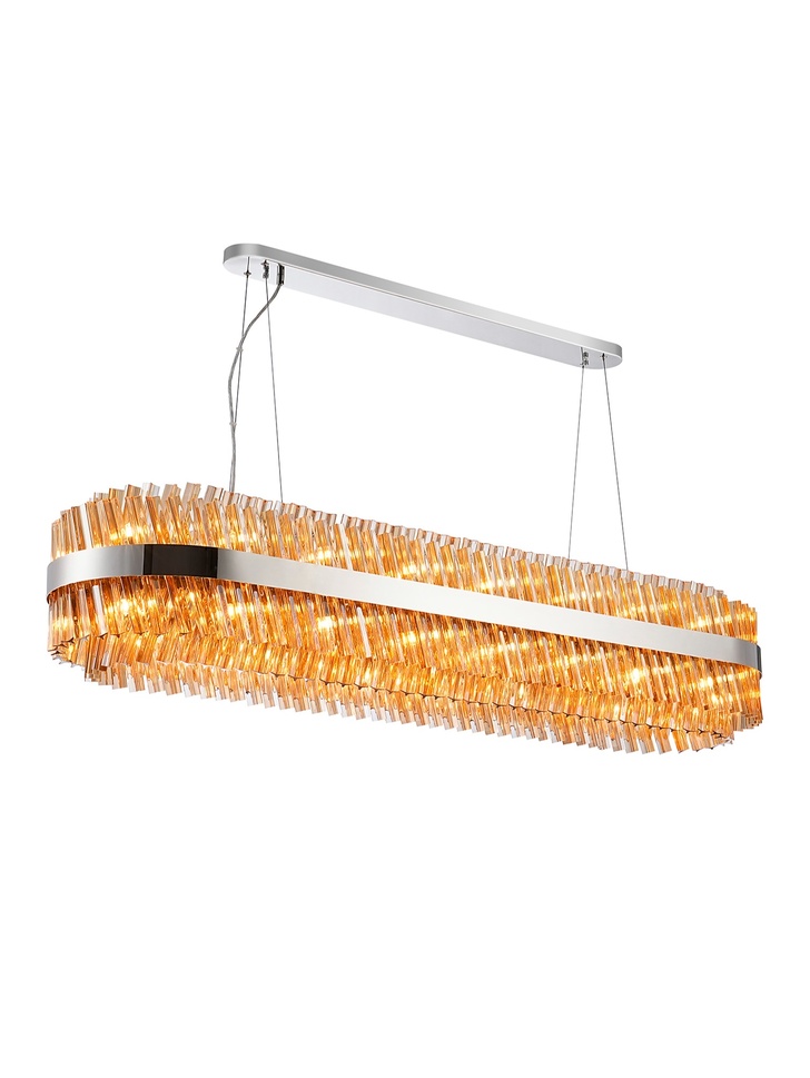 Idolite Caspian 36 Light Large Linear Bar Pendant Polished Nickel With Amber Glass Rods