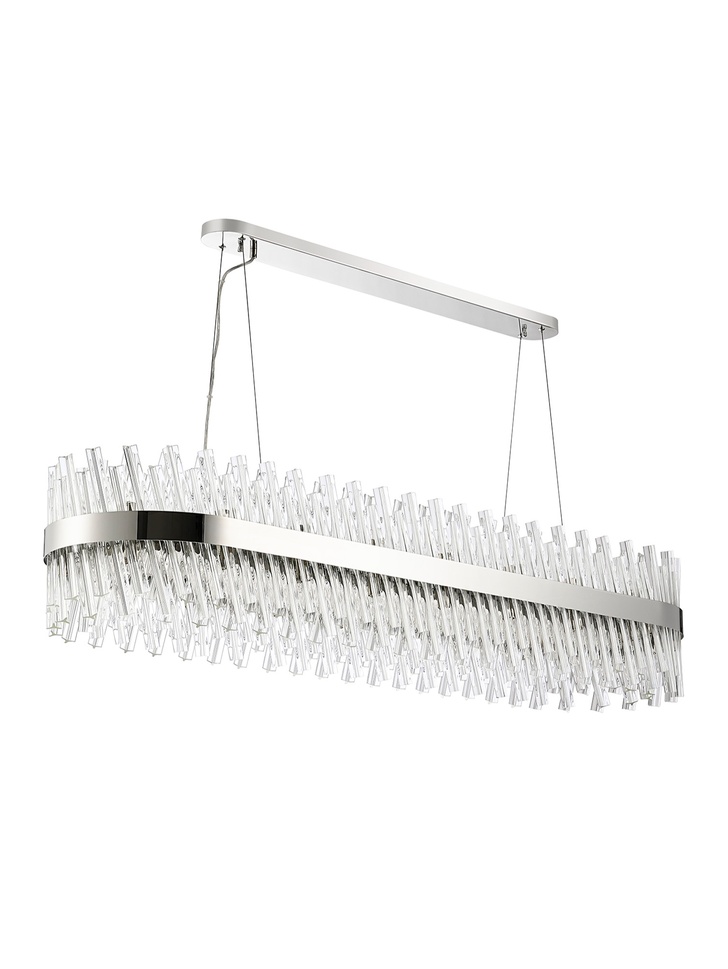 Idolite Caspian 36 Light Large Linear Bar Pendant Polished Nickel With Clear Glass Rods