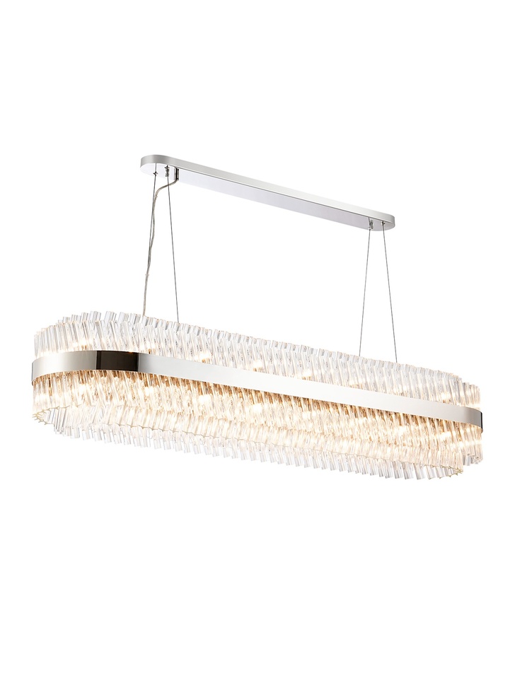 Idolite Caspian 36 Light Large Linear Bar Pendant Polished Nickel With Clear Glass Rods