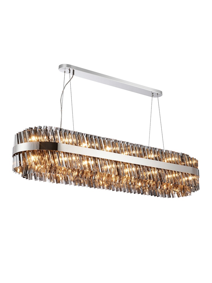 Idolite Caspian 36 Light Large Linear Bar Pendant Polished Nickel With Smoked Glass Rods