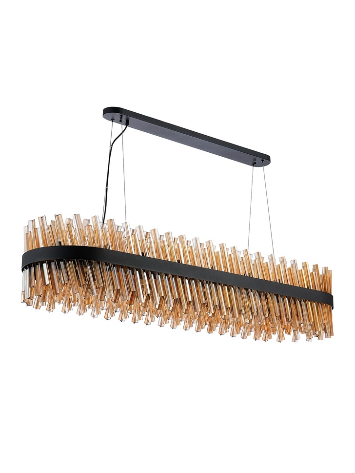 Idolite Caspian 36 Light Large Linear Bar Pendant Satin Black With Amber Glass Rods