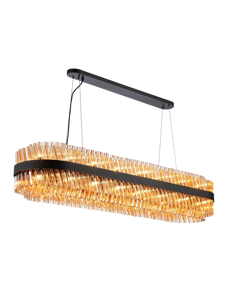 Idolite Caspian 36 Light Large Linear Bar Pendant Satin Black With Amber Glass Rods