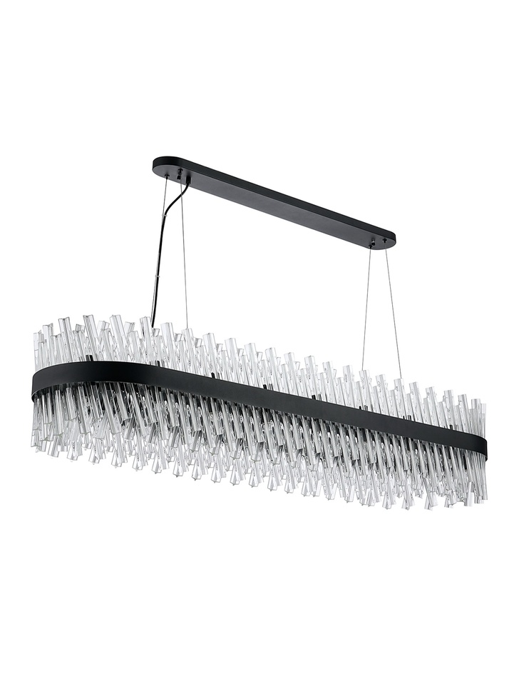 Idolite Caspian 36 Light Large Linear Bar Pendant Satin Black With Clear Glass Rods