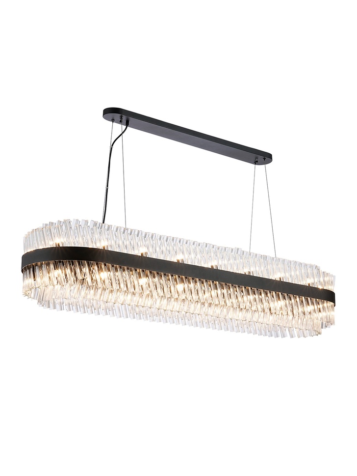 Idolite Caspian 36 Light Large Linear Bar Pendant Satin Black With Clear Glass Rods