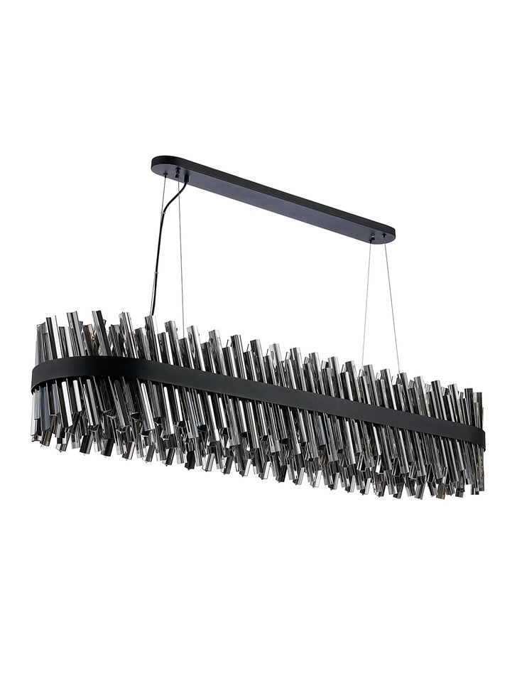 Idolite Caspian 36 Light Large Linear Bar Pendant Satin Black With Smoked Glass Rods