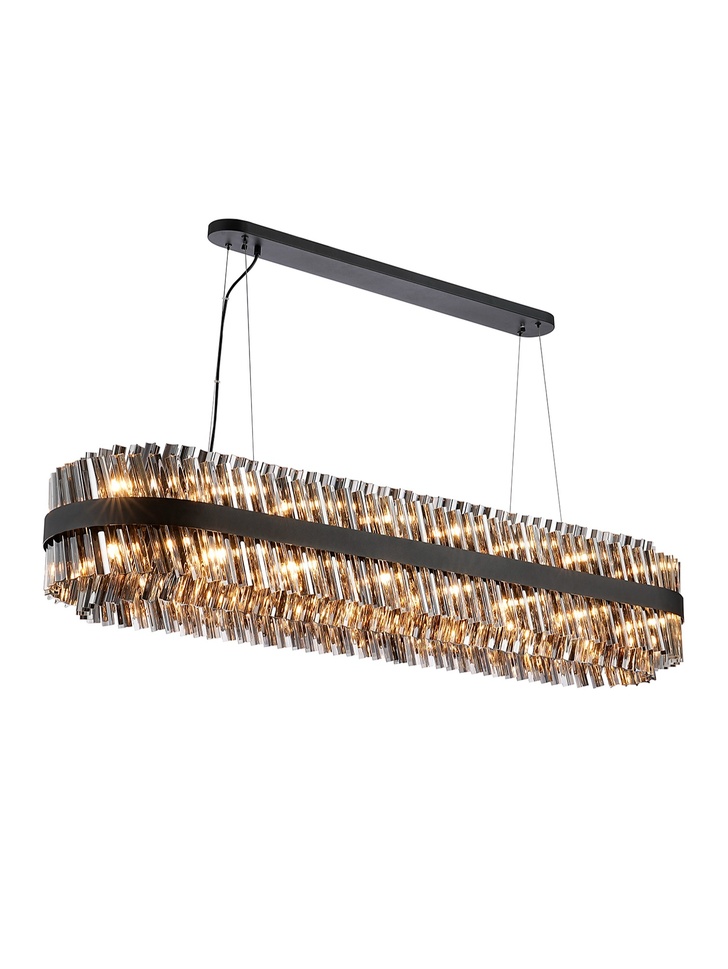 Idolite Caspian 36 Light Large Linear Bar Pendant Satin Black With Smoked Glass Rods