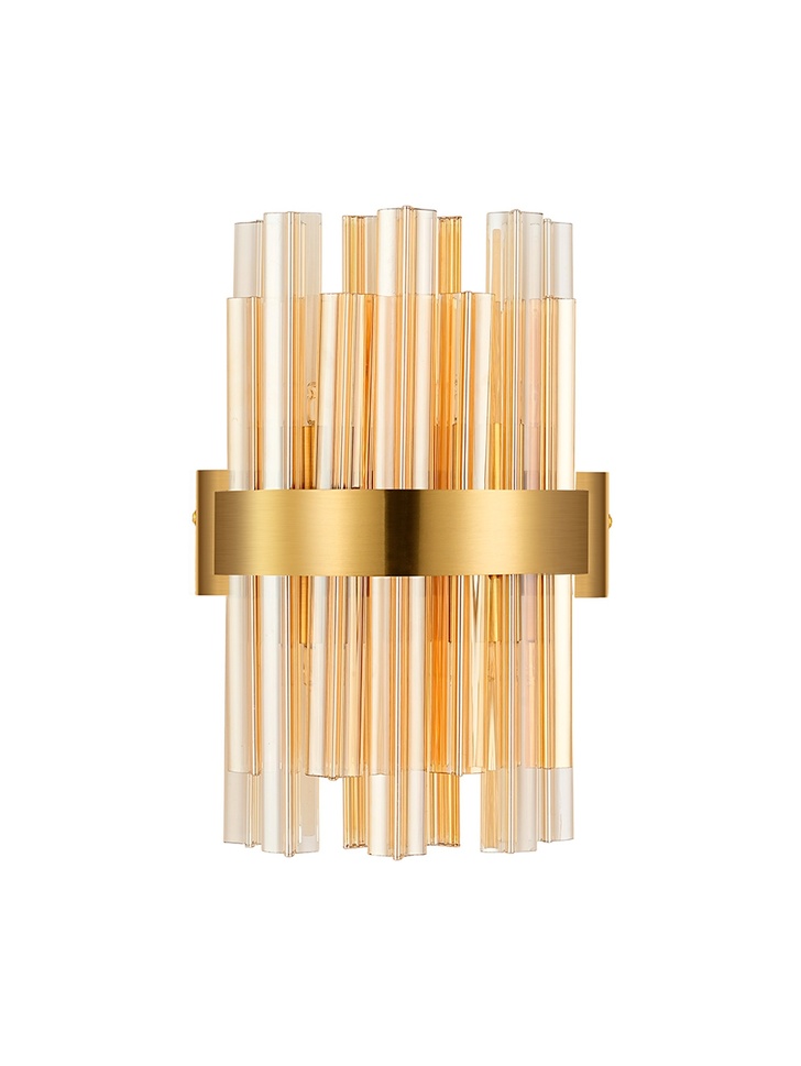 Idolite Caspian 4 Light Wall Lamp Brass With Amber Glass Rods