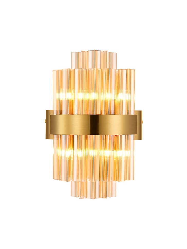 Idolite Caspian 4 Light Wall Lamp Brass With Amber Glass Rods