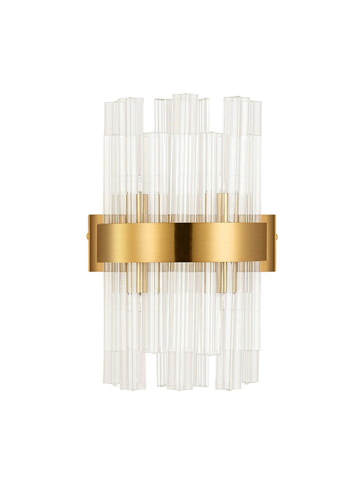 Idolite Caspian 4 Light Wall Lamp Brass With Clear Glass Rods