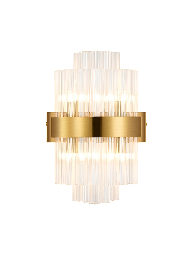 Idolite Caspian 4 Light Wall Lamp Brass With Clear Glass Rods