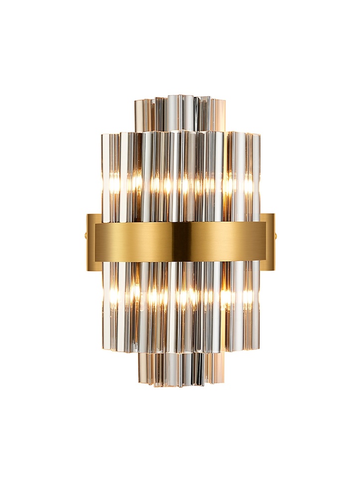 Idolite Caspian 4 Light Wall Lamp Brass With Smoked Glass Rods