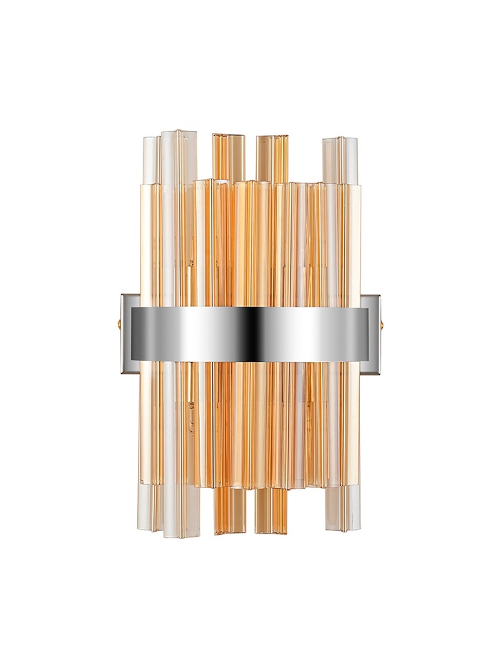 Idolite Caspian 4 Light Wall Lamp Polished Nickel With Amber Glass Rods