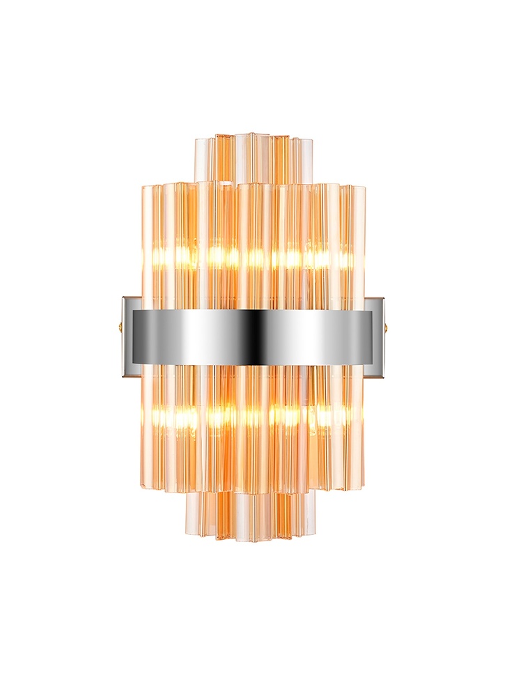 Idolite Caspian 4 Light Wall Lamp Polished Nickel With Amber Glass Rods