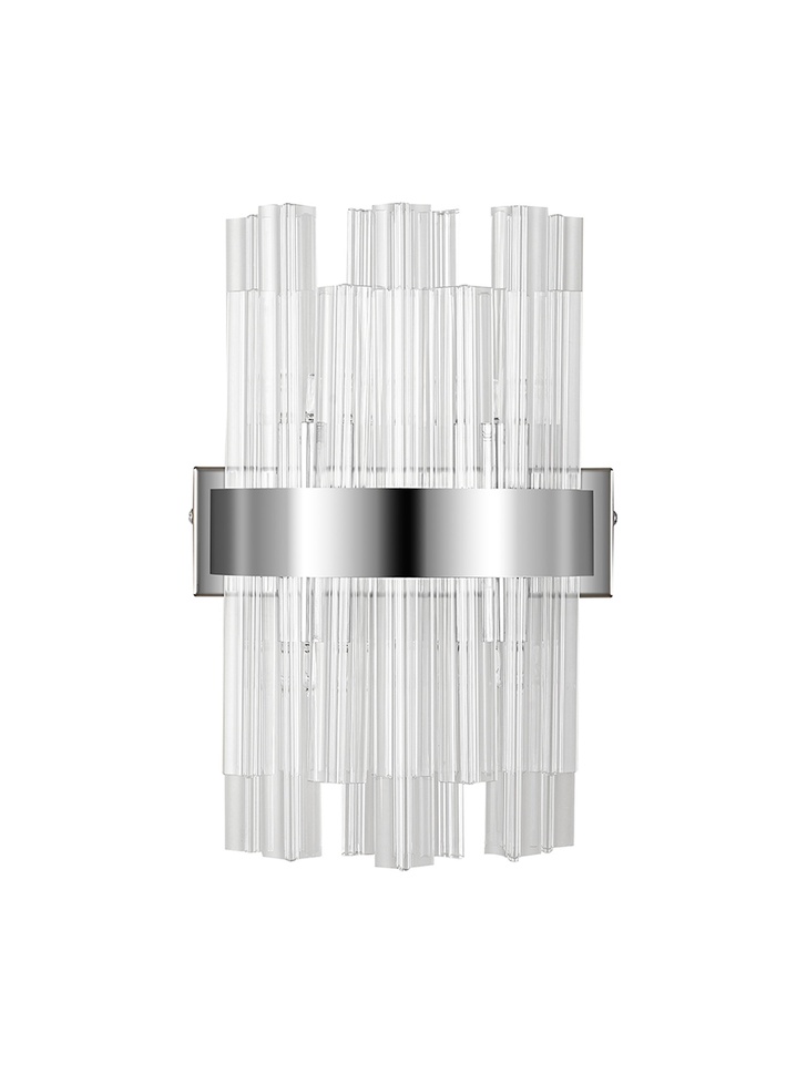 Idolite Caspian 4 Light Wall Lamp Polished Nickel With Clear Glass Rods