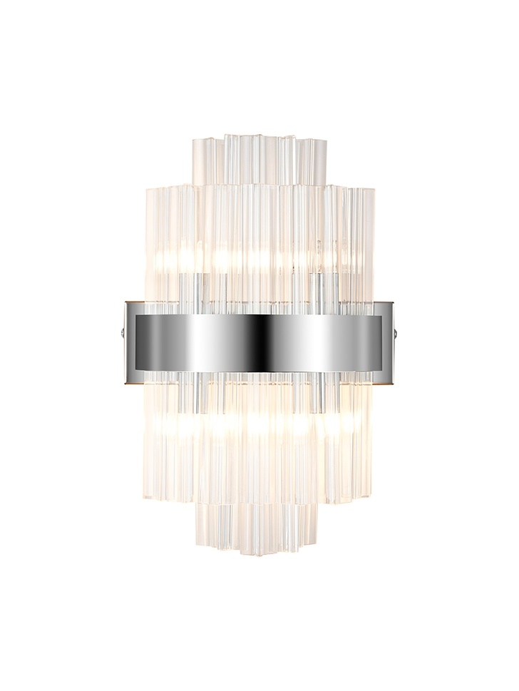 Idolite Caspian 4 Light Wall Lamp Polished Nickel With Clear Glass Rods