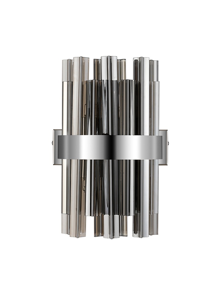 Idolite Caspian 4 Light Wall Lamp Polished Nickel With Smoked Glass Rods