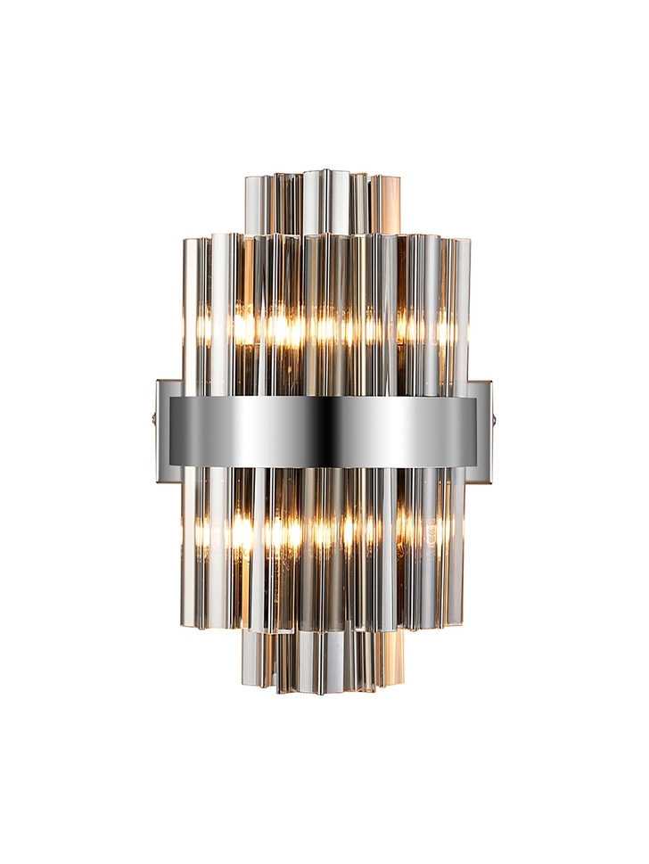 Idolite Caspian 4 Light Wall Lamp Polished Nickel With Smoked Glass Rods