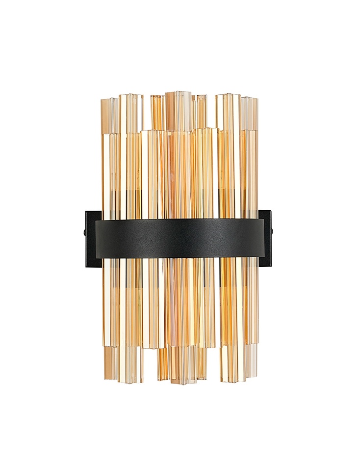 Idolite Caspian 4 Light Wall Lamp Satin Black With Amber Glass Rods