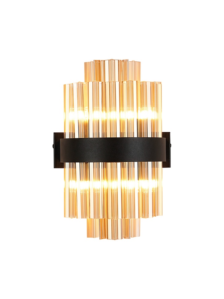 Idolite Caspian 4 Light Wall Lamp Satin Black With Amber Glass Rods