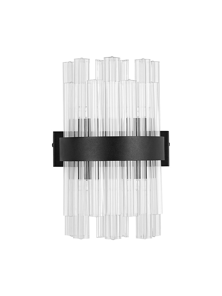 Idolite Caspian 4 Light Wall Lamp Satin Black With Clear Glass Rods