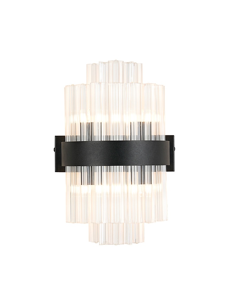 Idolite Caspian 4 Light Wall Lamp Satin Black With Clear Glass Rods