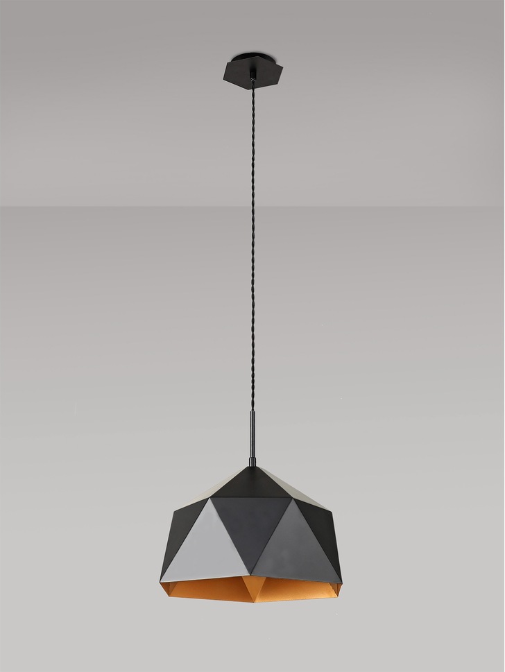 Idolite Celeste Matt Black Finish Single Pendant Light C/W Gold Inner