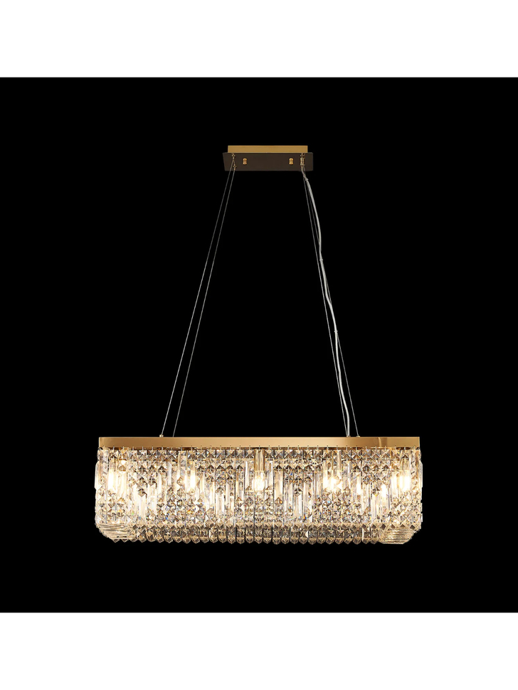 Idolite Dividi 12 Light Rectangular Pendant Crystal Chandelier Gold