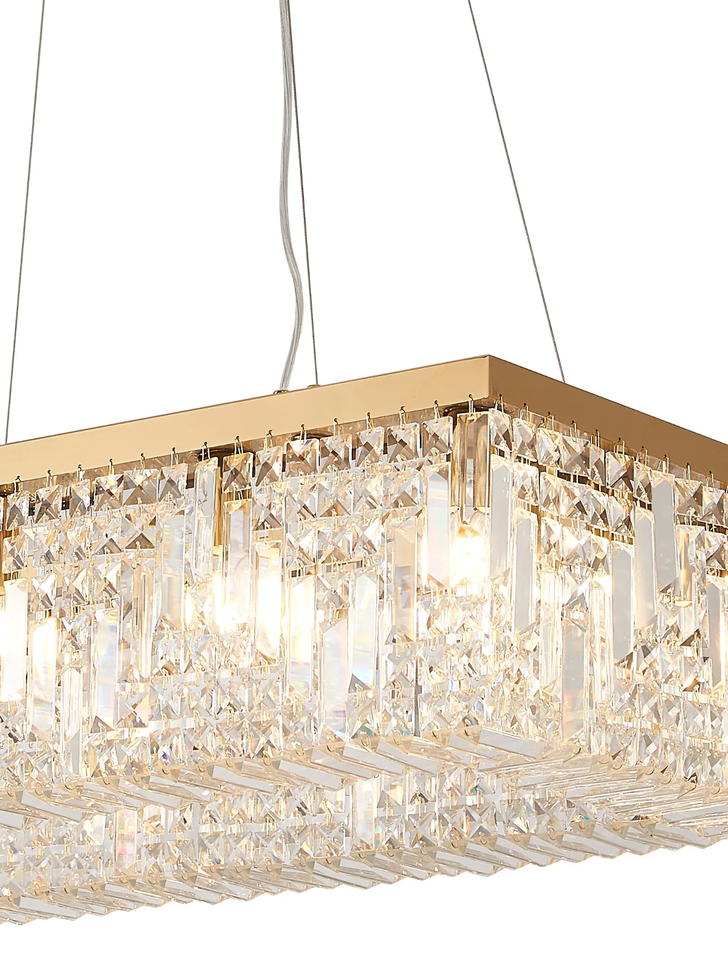 Idolite Dividi 12 Light Rectangular Pendant Crystal Chandelier Gold