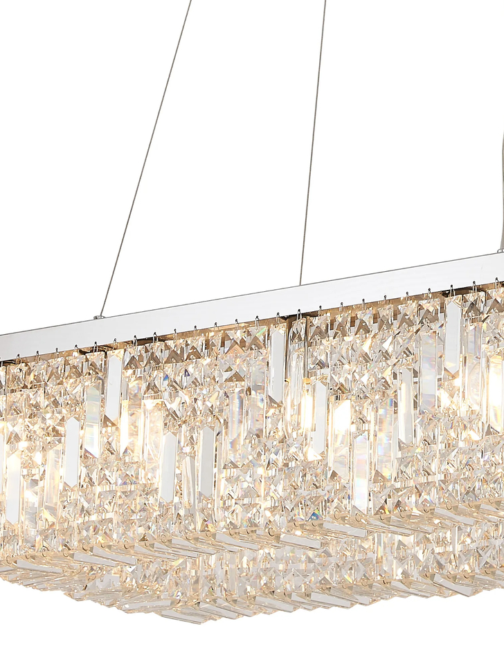 Idolite Dividi 12 Light Rectangular Pendant Crystal Chandelier Polished Chrome