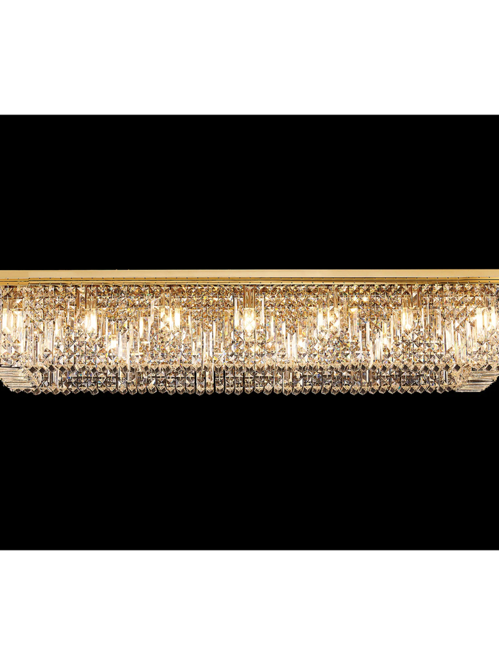 Idolite Dividi 16 Light Flush Rectangular Crystal Chandelier Gold