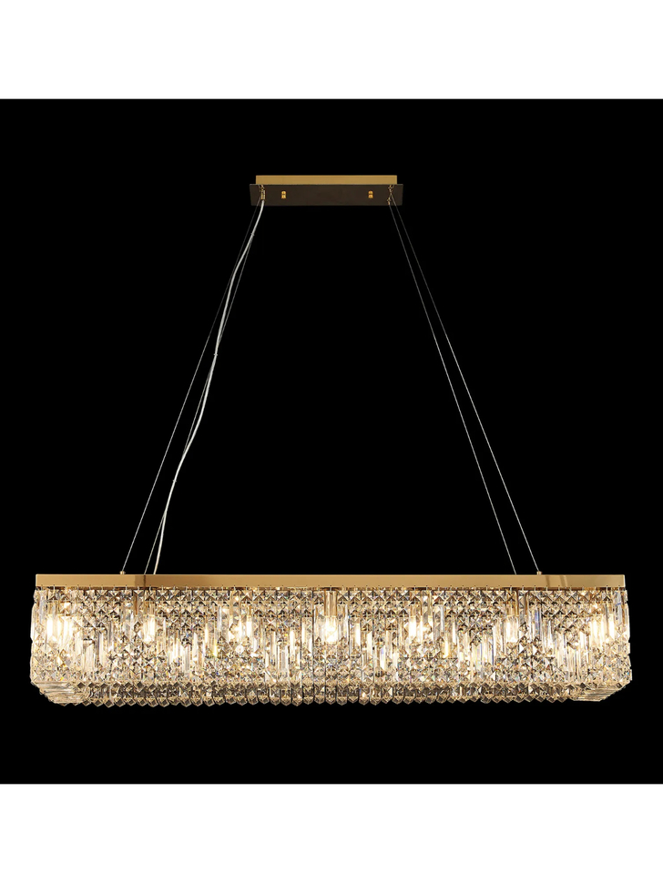 Idolite Dividi 16 Light Rectangular Pendant Crystal Chandelier Gold