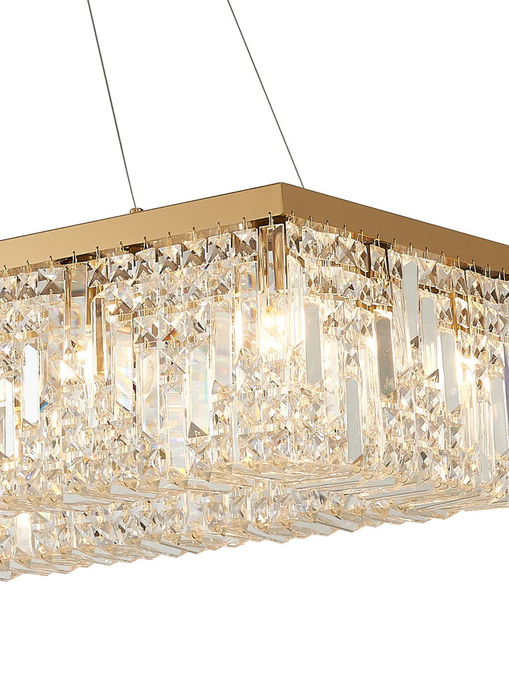 Idolite Dividi 16 Light Rectangular Pendant Crystal Chandelier Gold