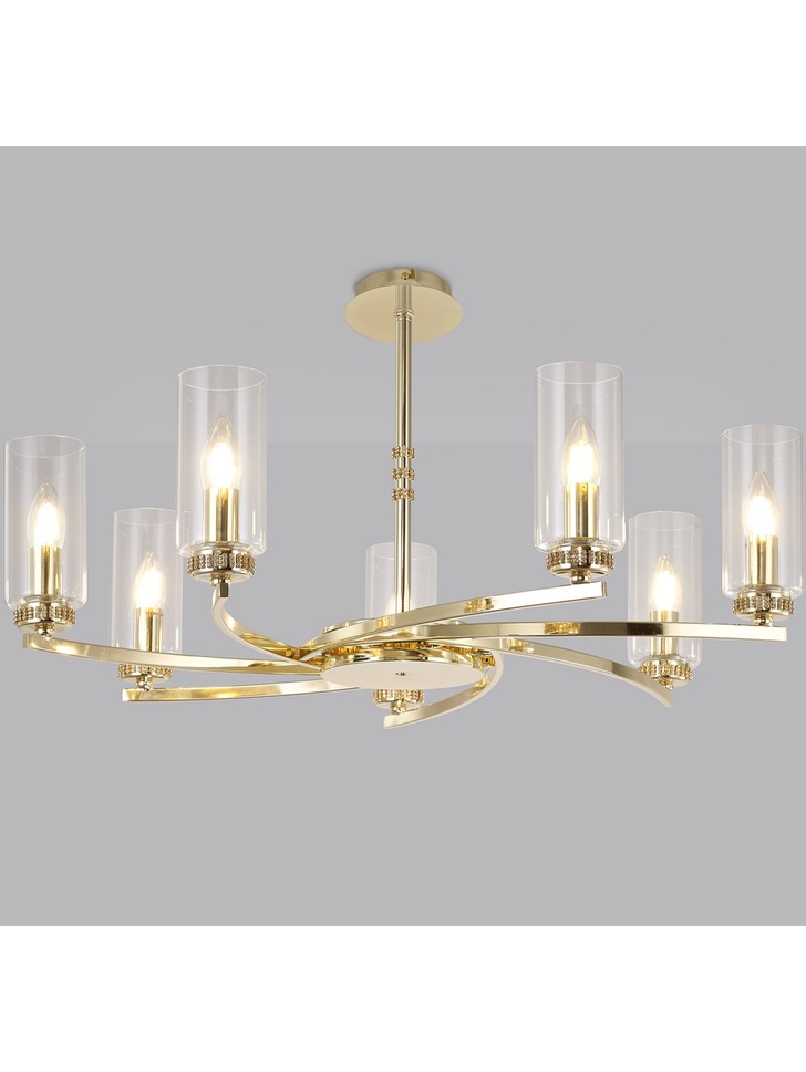 Idolite Euston Polished Gold 7 Light Pendant C/W Crystal Detailing & Clear Glasses