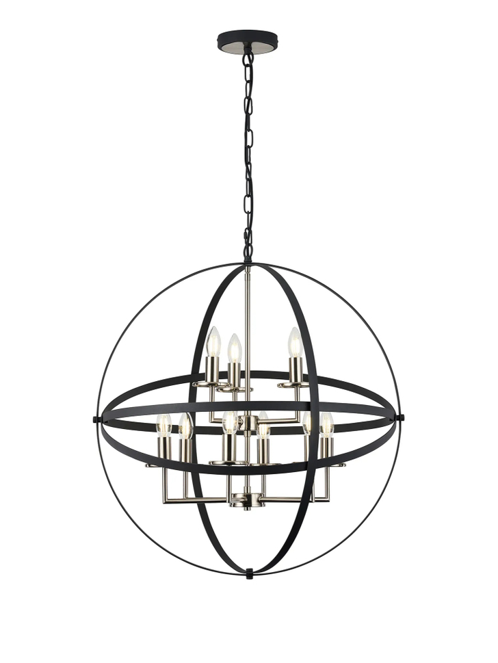 Idolite Genesis Anthracite And Satin Nickel 9 Light Two Tier Extra Large Orb Pendant