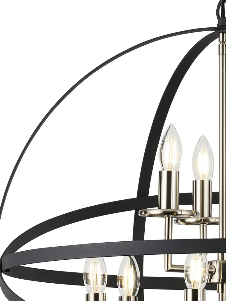 Idolite Genesis Anthracite And Satin Nickel 9 Light Two Tier Extra Large Orb Pendant