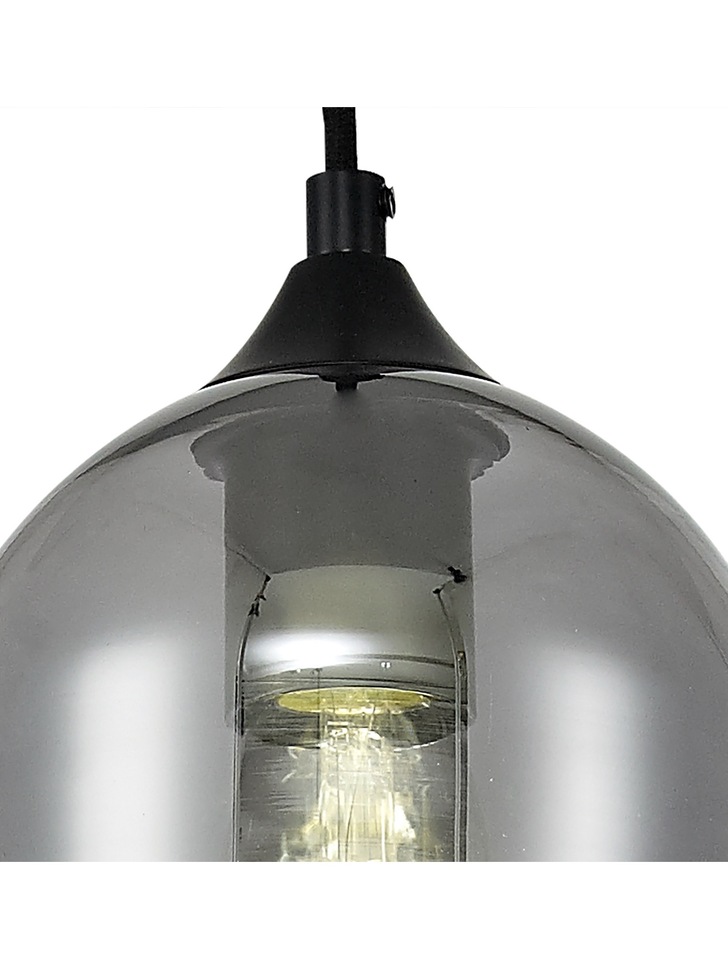 Idolite Kali Matt Black Finish Single Pendant Light C/W Smoked Glass