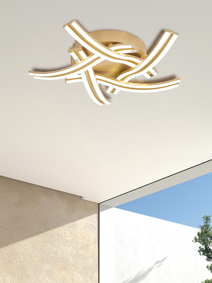 Idolite Kensington Gold 5 Light Led Flush Ceiling Light C/W 3 Step Dimming - 3500K