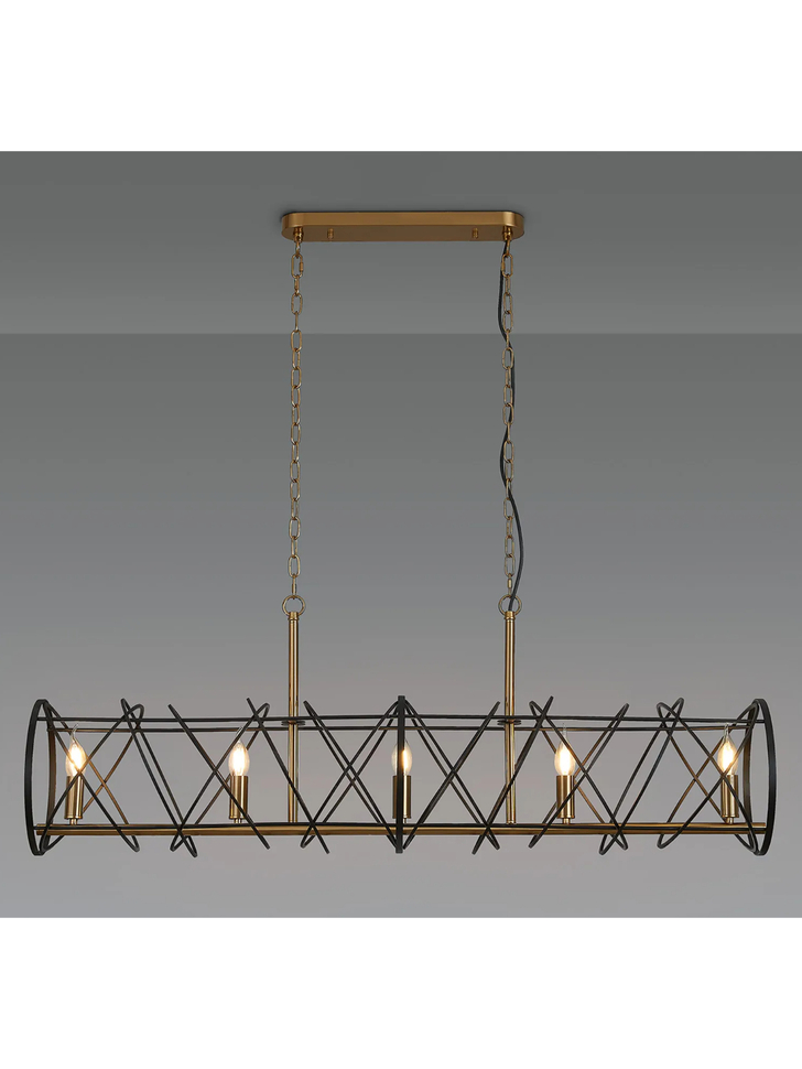 Idolite Monument 5 Light Linear Bar Pendant Black/Satin Gold