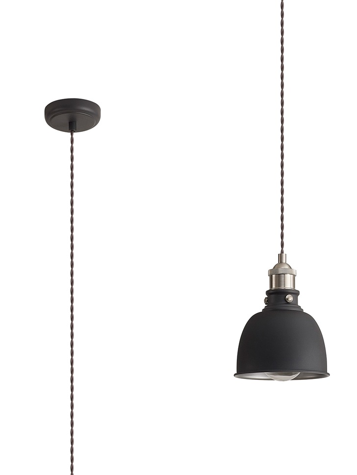 Idolite Musala Graphite Small Single Pendant Light With Satin Nickel & Silver Detailing