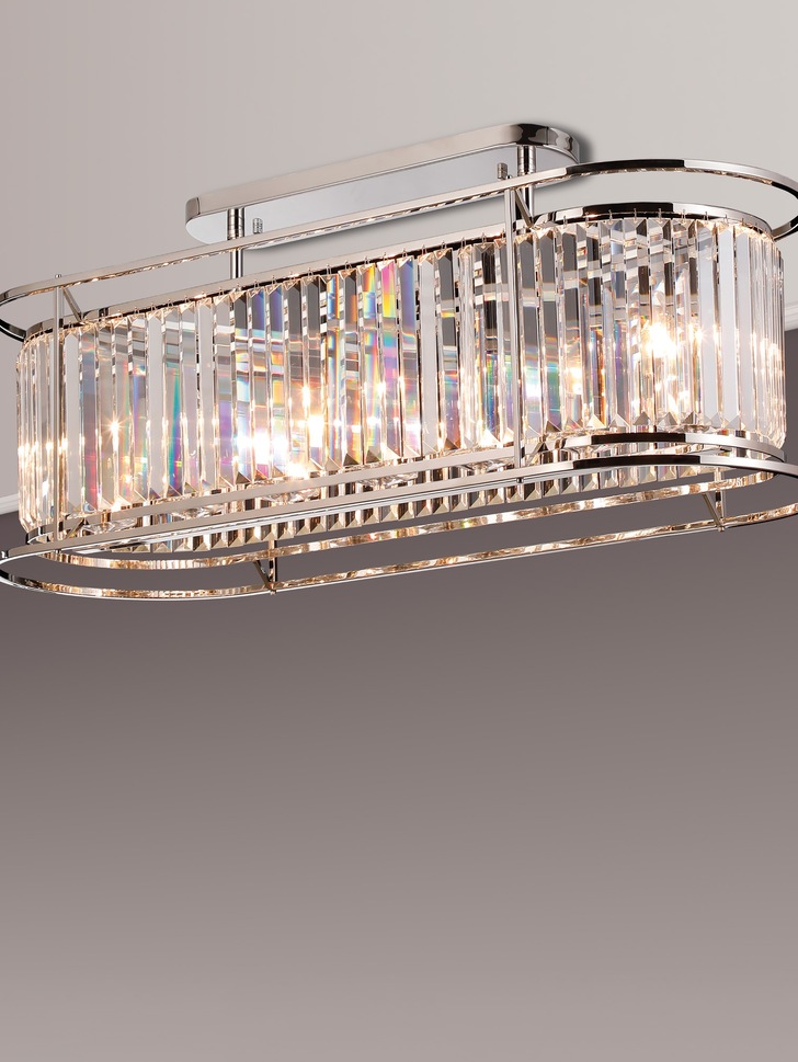 Idolite Petra 7 Light Oval Linear Bar Pendant/Semi-Flush Ceiling Light Polished Nickel With Clear Crystal