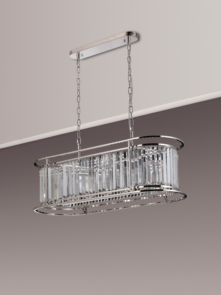 Idolite Petra 7 Light Oval Linear Bar Pendant/Semi-Flush Ceiling Light Polished Nickel With Clear Crystal