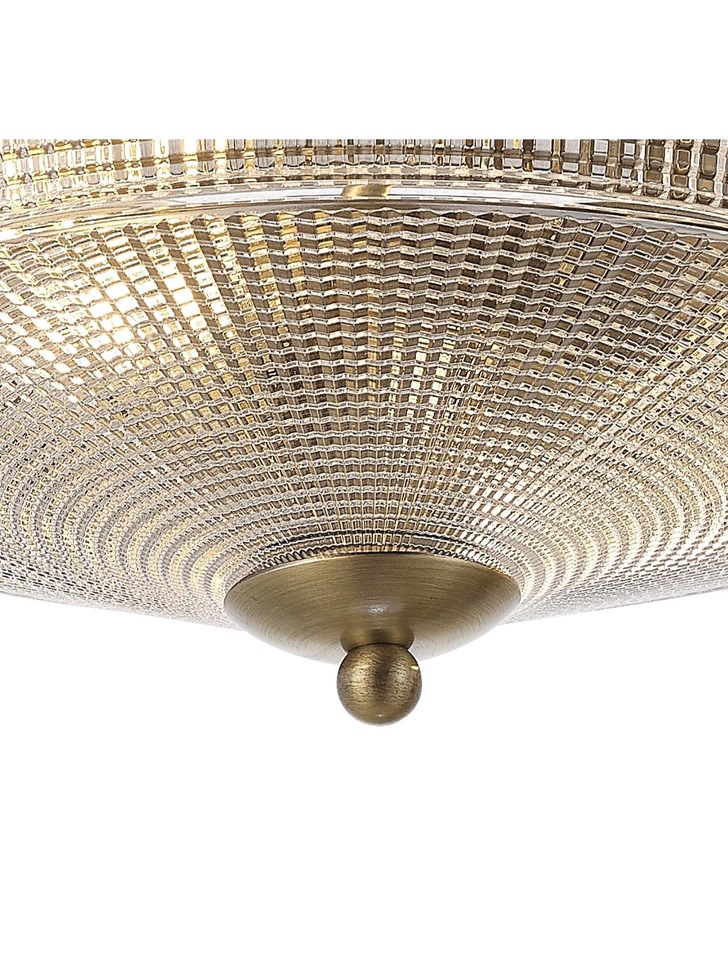 Idolite Sheridan Antique Brass 2 Light Flush Ceiling Light Complete With Prismatic Glass Shade