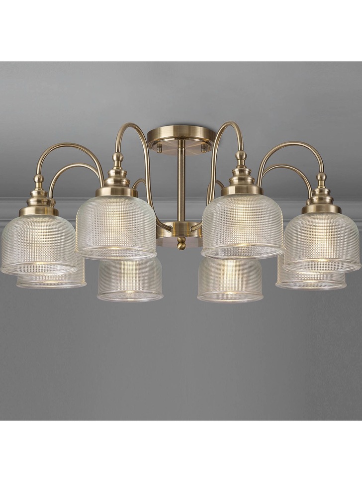 Idolite Sheridan Antique Brass 8 Light Pendant Complete With Prismatic Glass Shades