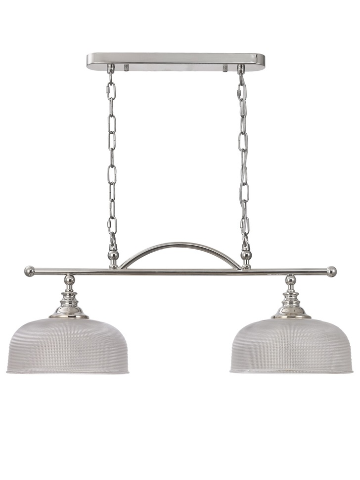 Idolite Sheridan Polished Nickel 2 Light Linear Bar Pendant Complete With Prismatic Glass Shades