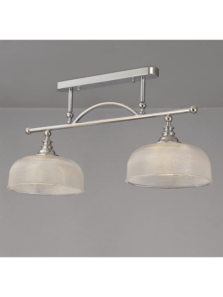 Idolite Sheridan Polished Nickel 2 Light Linear Bar Pendant Complete With Prismatic Glass Shades